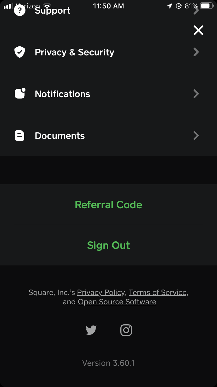 scroll down to text called referral code
